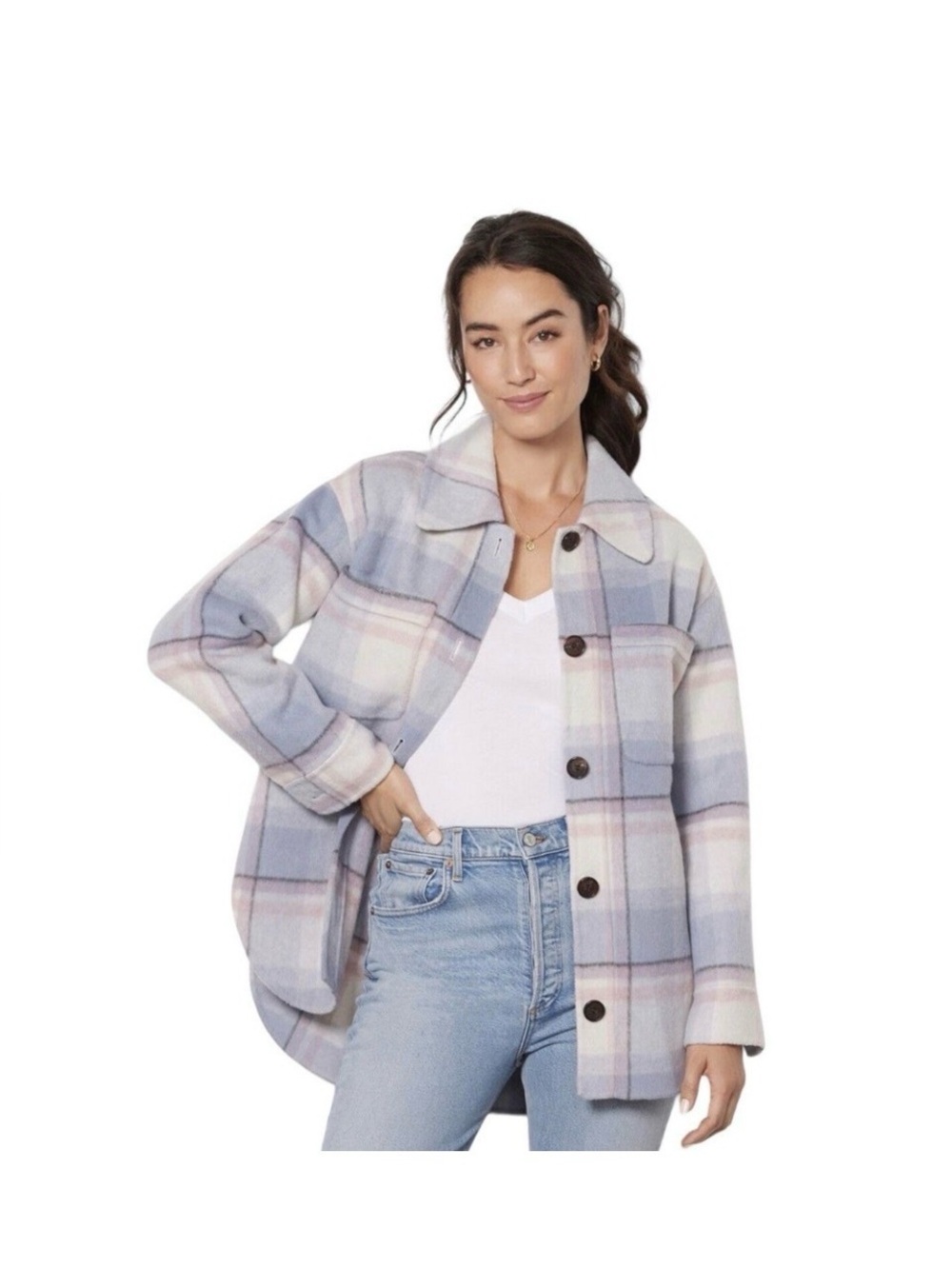 Rails Connie Shacket Jacket Large Junean Plaid Wool Blend Button Front